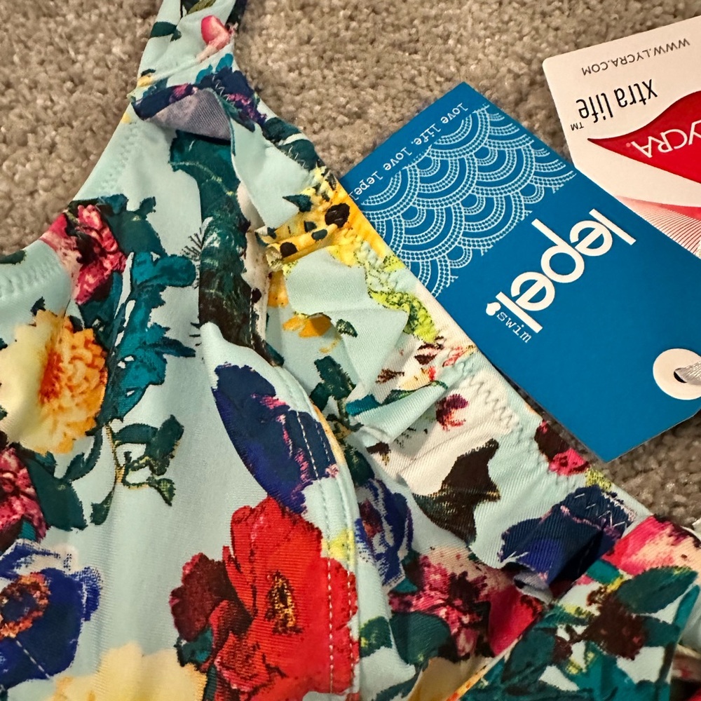 👙 Lepel Flower Power Ruffle Halter Bikini 32B UK 8/US 4 NWT - Picture 7 of 13